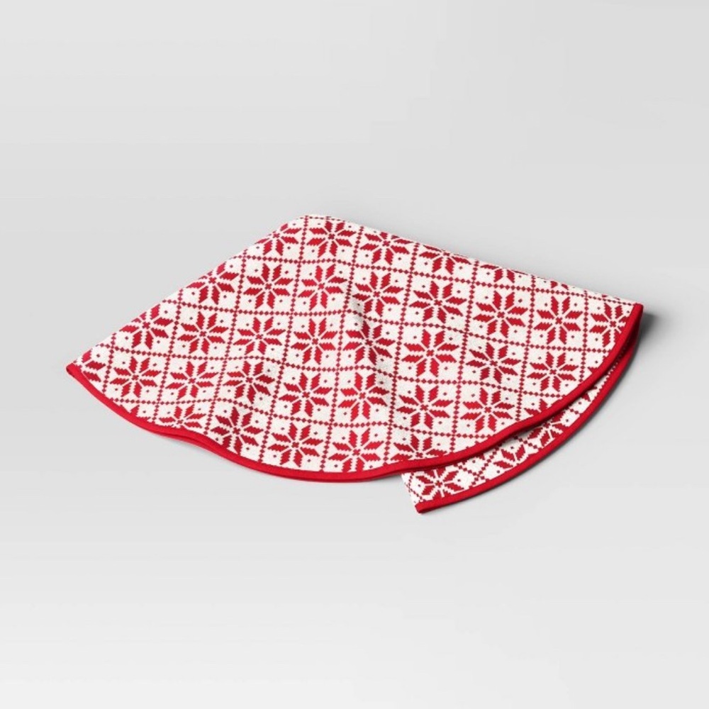 48" Knit Fair Isle Snowflakes Christmas Tree Skirt White/Red - Wondershop™ - Picture 2 of 5